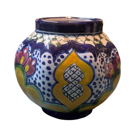 Talavera La Corona Hand Painted Brilliant Colors Planter Mexico Pottery Pot - Picture 2 of 8